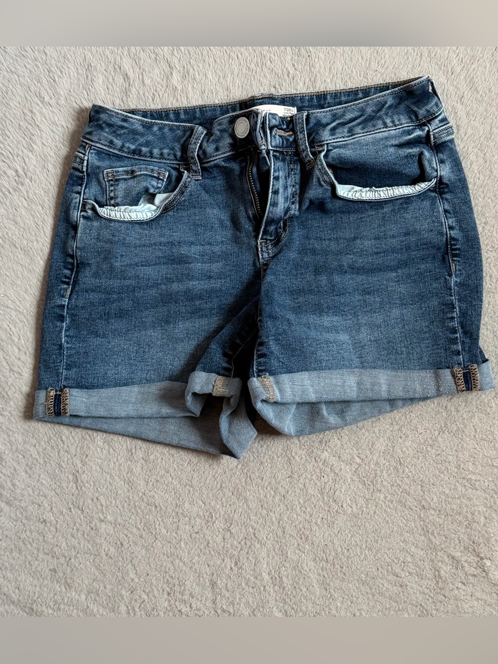 Women’s Dark Blue Denim Roll-Cuff Shorts